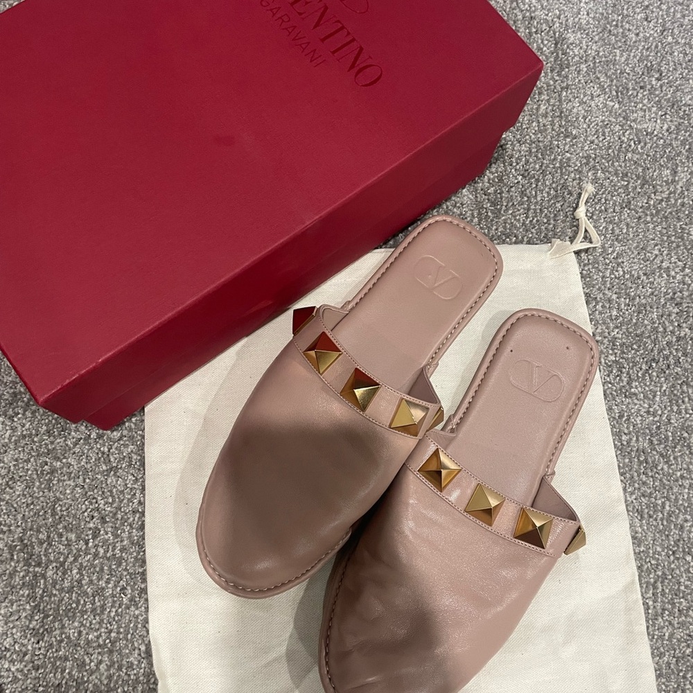 Valentino Women's Leather Mules with Gold Studs - Brown